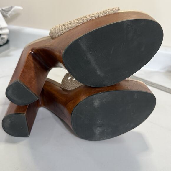 Veronica Beard Guadalupe Wooden Heel Mules Women’s Size 11M Shell Woven Leather - Picture 6 of 12